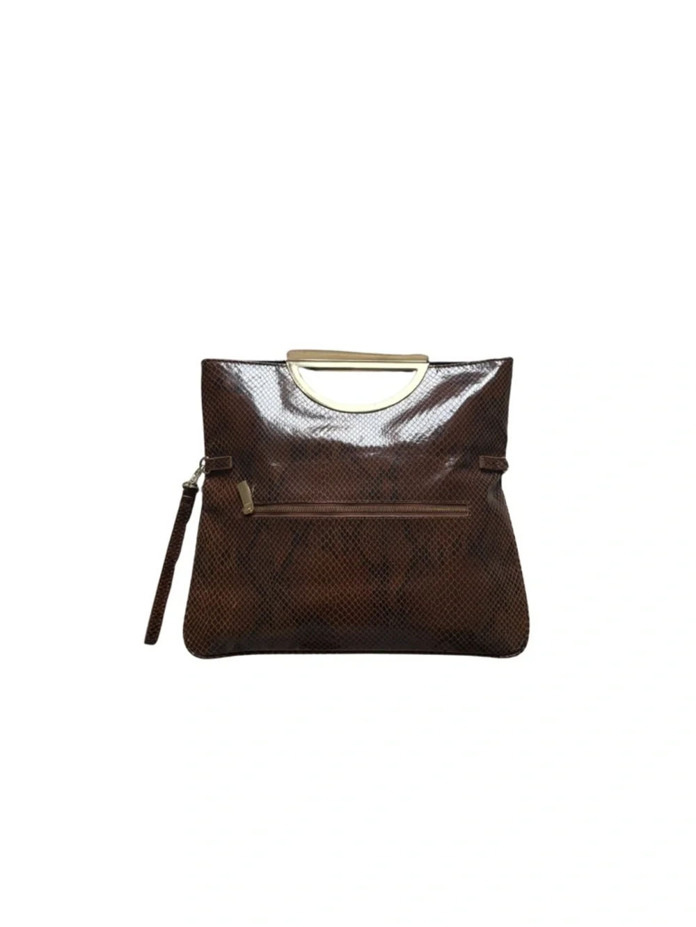 White House Black Market Brown Snake-Embossed Wristlet Clutch with Gold Accent - Picture 2 of 3